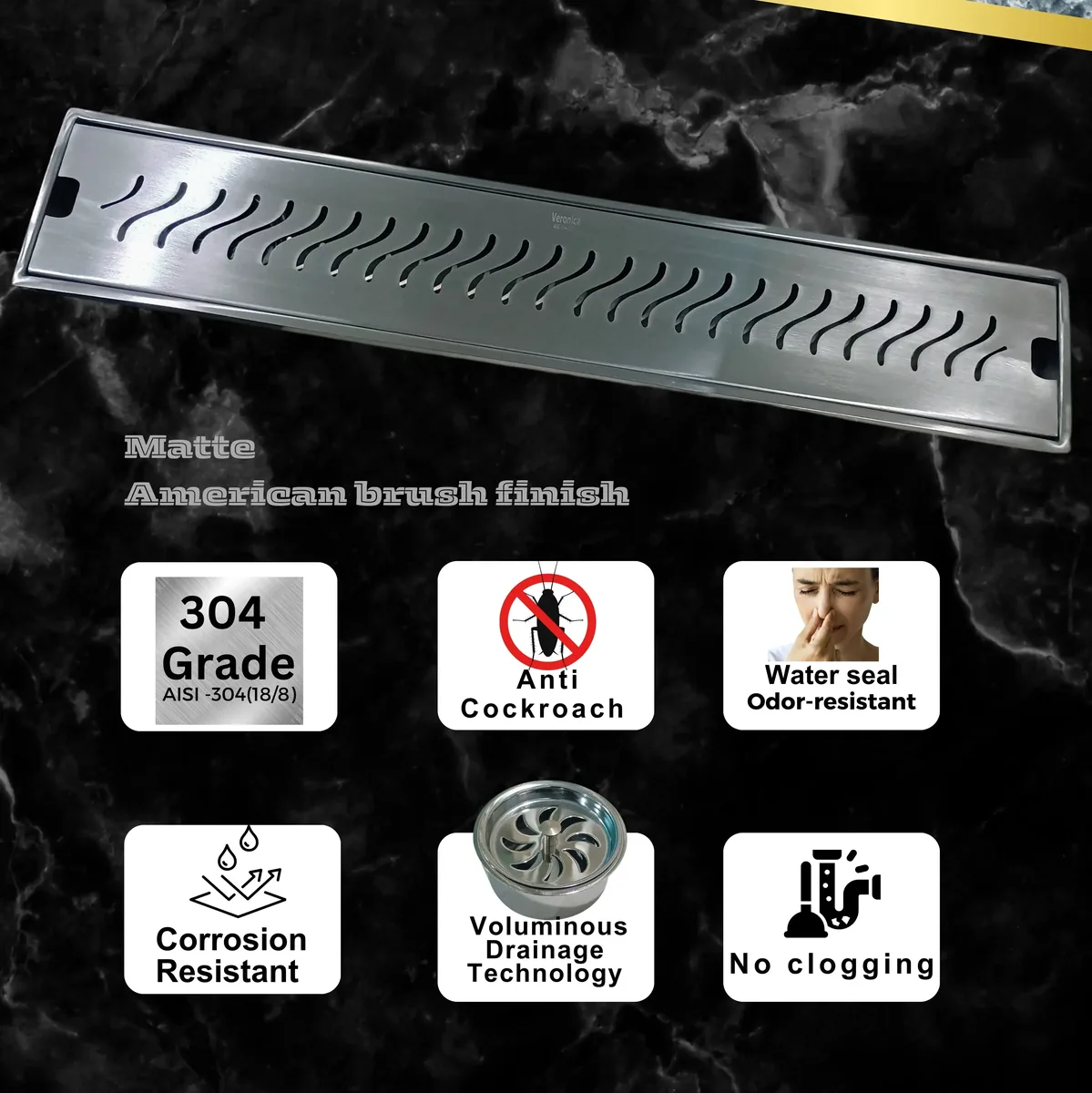 Shower drain channel Matte bathroom jali 304 grade - Image 4